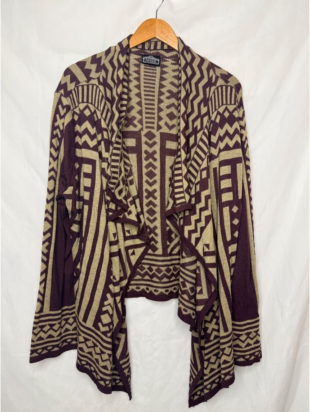 Angie Boho Aztec Geometric Open Front Cardigan 3X